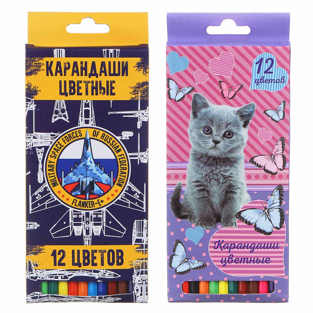 Свит Китти / Фланкер Карандаши цветные, 12 цветов, шестигранные заточенные, дерево, в карт.коробке, арт.№ 228-160