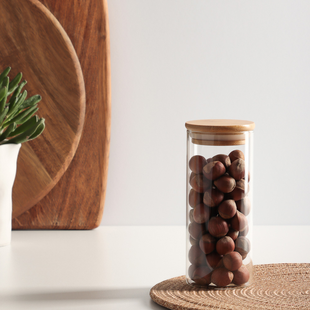 VETTA ЭКО Эллипс Банка для хранения 400мл, 15,5х6,5см, стекло, бамбук, арт.№ 828-273