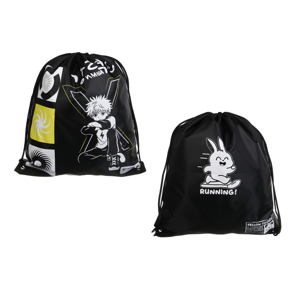 Мешок для сменной обуви на завязках, 40х47см. "Друзья Товарищи/Аниме", полиэстер, ОПП пакет, 2 диз., арт.№ 524-333