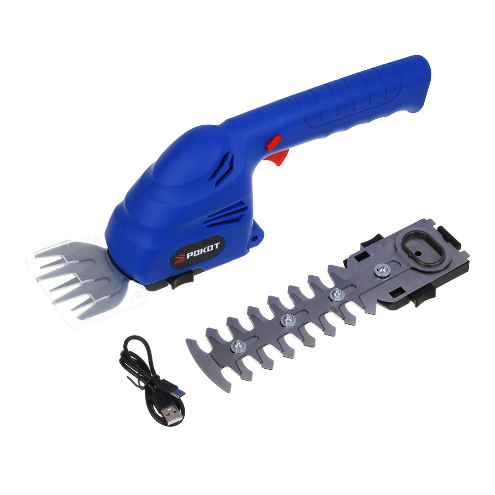 РОКОТ Кусторез с встроенным аккум., 7.4 v, 1350 об/мин,  з/у type-c, 2 см.лез 80х50 и 70х150мм, арт.№ 691-081