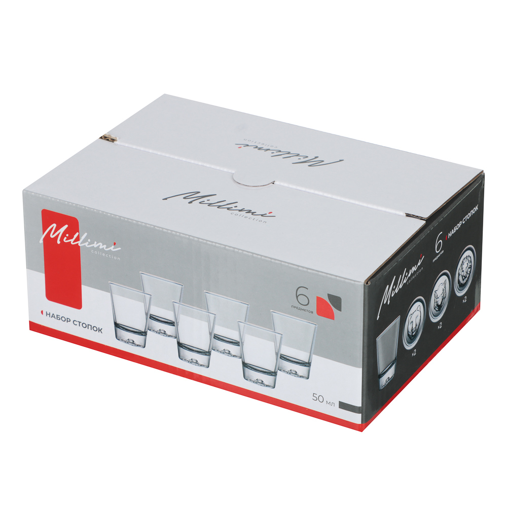 Набор стопок тм MILLIMI Анимал, 50мл, стекло, лев, волк, медведь, 6 шт, арт.№ 878-697