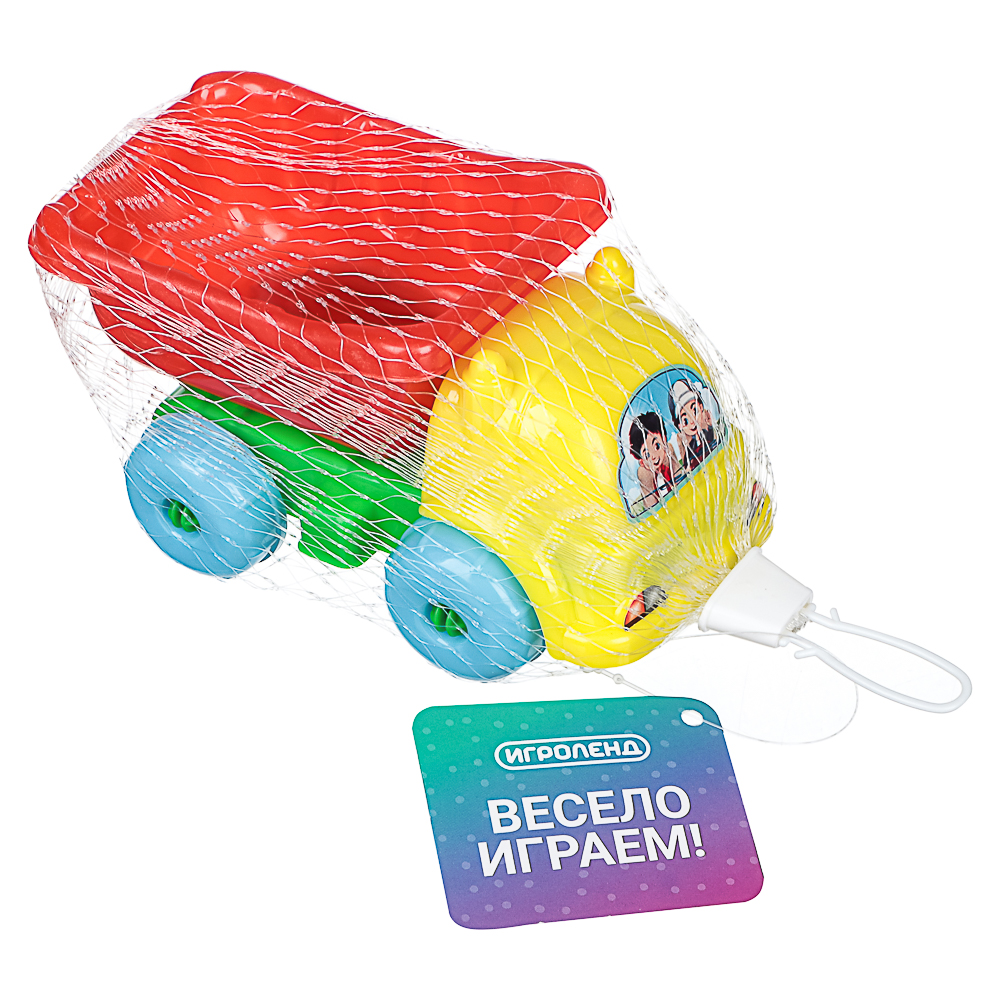 ИГРОЛЕНД Машинка игрушечная в сетке, пластик, 8x14,8x7,5 см, 4 дизайна, для детей 3+, арт.№ 292-458