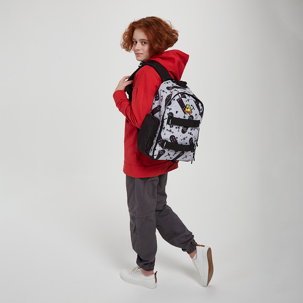 Рюкзак подростковый 42х28х16см, 1 отд., 2 карм., спинка с эрг.элемен., 2 утяж., нашив., ПЭ, "Скейт", арт.№ 555-026