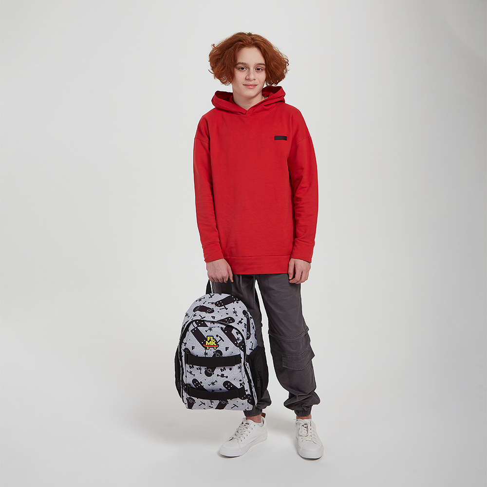 Рюкзак подростковый 42х28х16см, 1 отд., 2 карм., спинка с эрг.элемен., 2 утяж., нашив., ПЭ, "Скейт", арт.№ 555-026