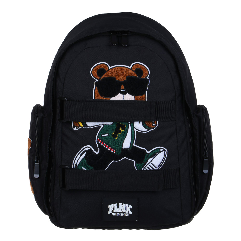 Рюкзак подростковый 42х28х16см, 1 отд., 2 карм., спинка с эрг.элемен., 2 утяж., апплик., ПЭ, "Мишка", арт.№ 555-027