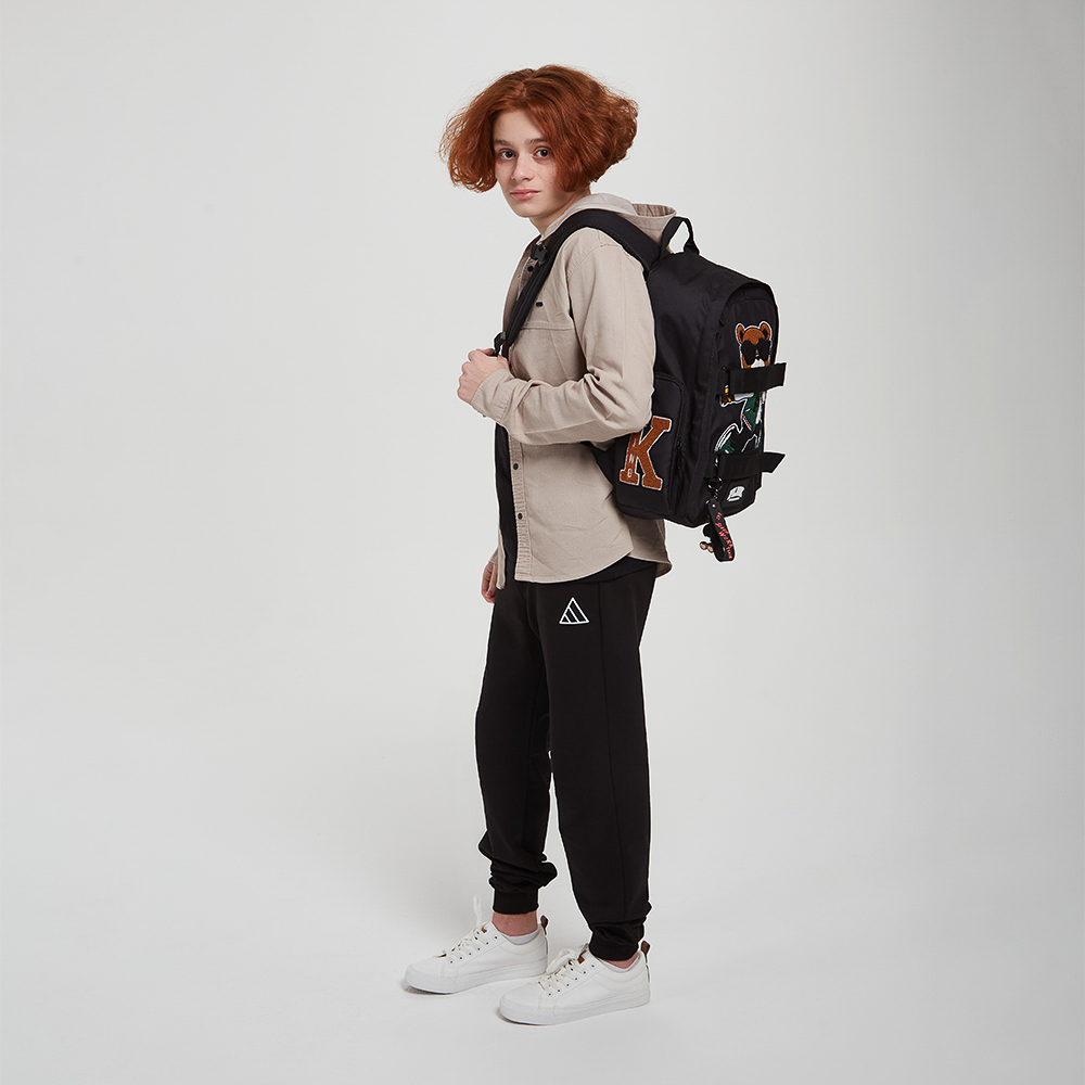 Рюкзак подростковый 42х28х16см, 1 отд., 2 карм., спинка с эрг.элемен., 2 утяж., апплик., ПЭ, "Мишка", арт.№ 555-027