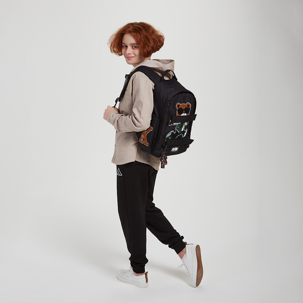 Рюкзак подростковый 42х28х16см, 1 отд., 2 карм., спинка с эрг.элемен., 2 утяж., апплик., ПЭ, "Мишка", арт.№ 555-027