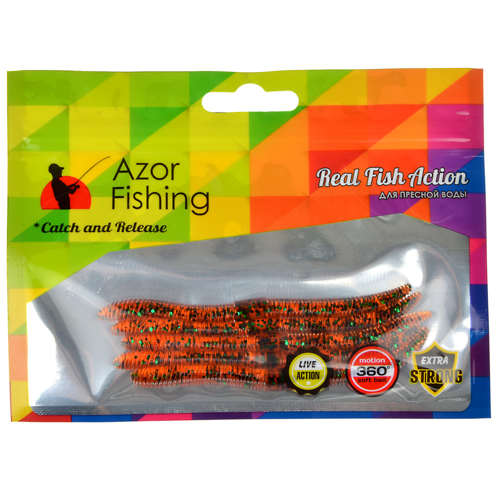 AZOR FISHING Приманка мягкая Червяк 4.0, силикон Премиум, 100 мм, 5 шт. в уп., микс цветов, арт.№ 145-088