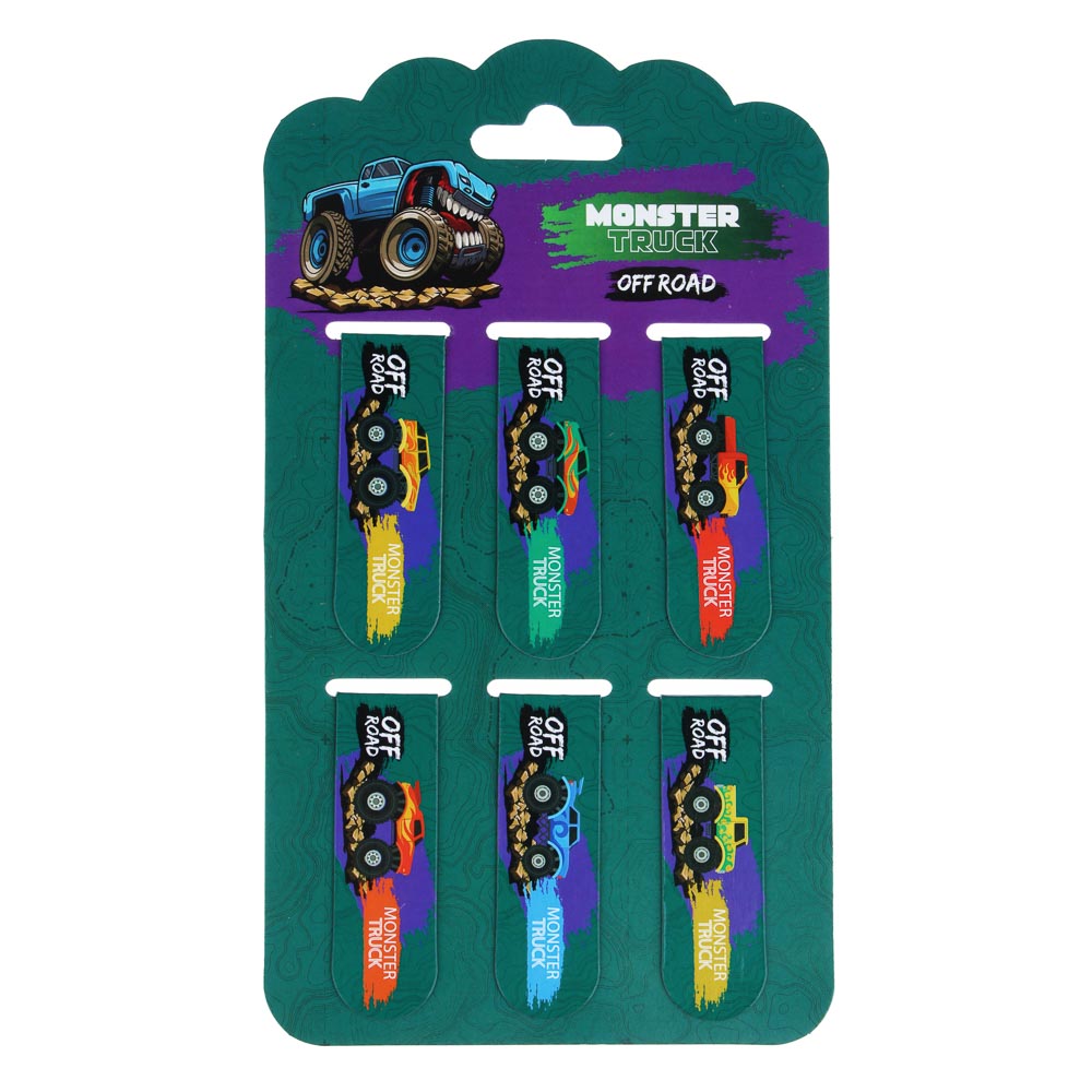 МОНСТР ТРАК Набор закладок магнитных, 6 штук, размер закладки 12Х1,9см, упаковка 18,3Х10,3см, арт.№ 235-007