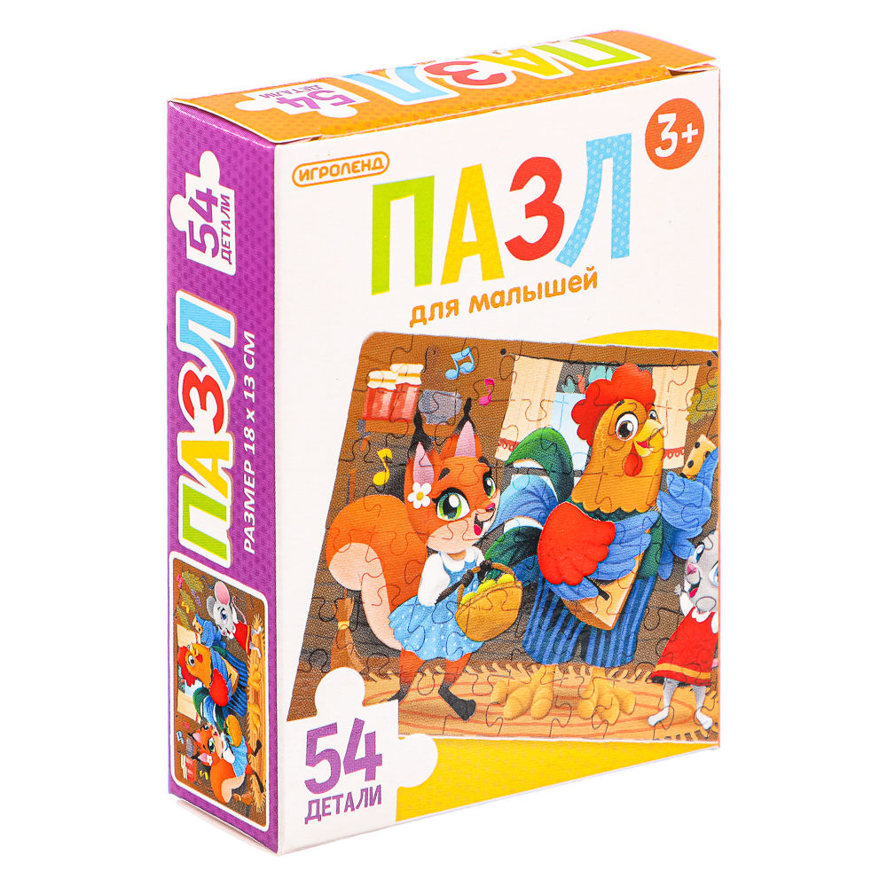 ИГРОЛЕНД Пазл 54 детали Мультфильмы, картон, 18х13см, 8-12 дизайнов, ORIGAMI, арт.№ 898-004