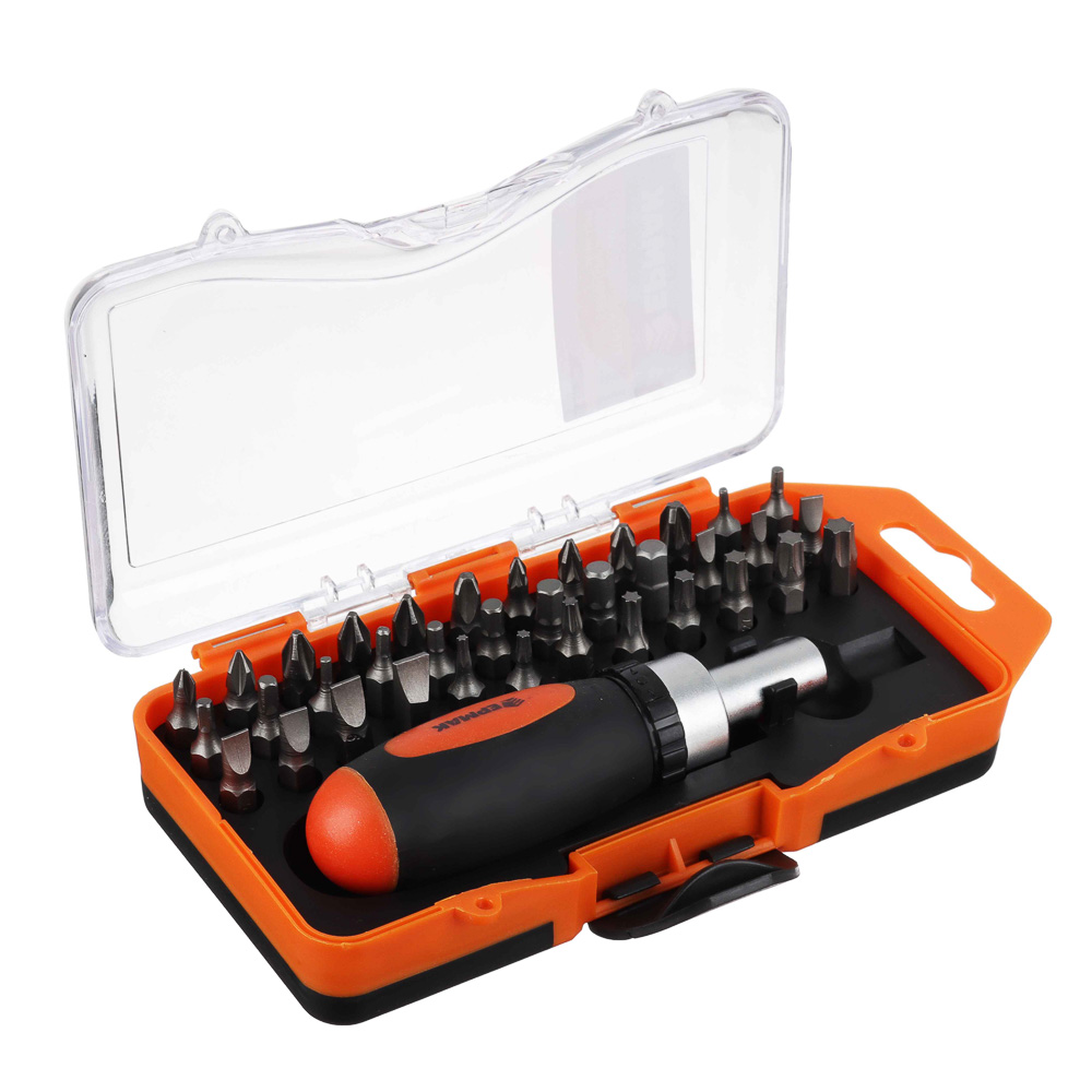 ЕРМАК Реверсивная отвертка с держателем для бит, 36 бит, АБС пластик, сталь, арт.№ 651-194