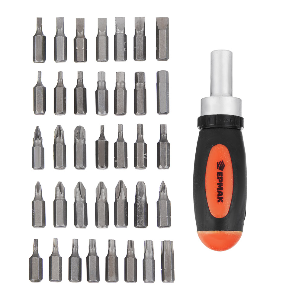 ЕРМАК Реверсивная отвертка с держателем для бит, 36 бит, АБС пластик, сталь, арт.№ 651-194