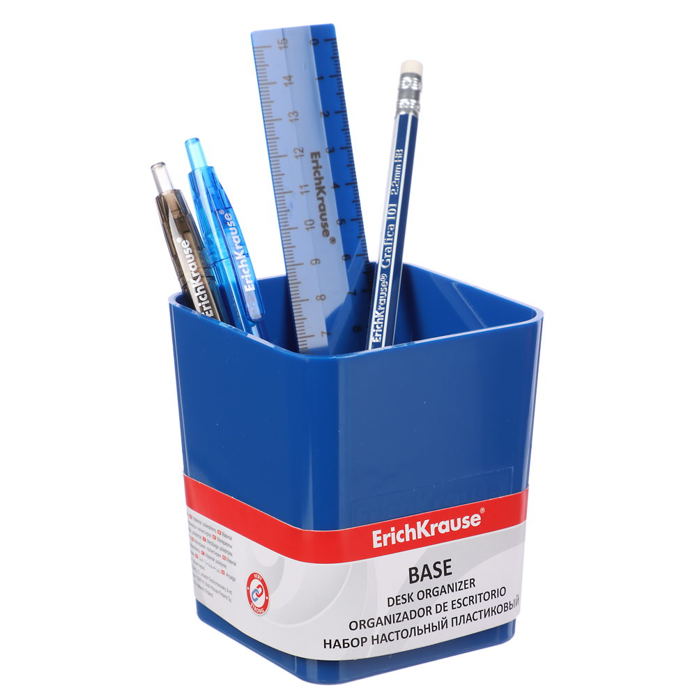 Erich Krause Набор канцелярский, 5 предметов: 2 ручки, карандаш, линейка, пл.стакан, 55687, 55688, арт.№ 234-066