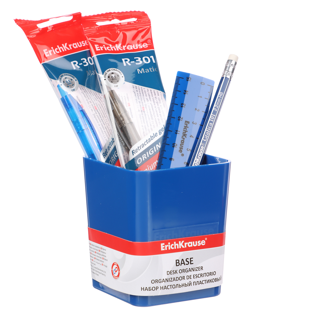 Erich Krause Набор канцелярский, 5 предметов: 2 ручки, карандаш, линейка, пл.стакан, 55687, 55688, арт.№ 234-066