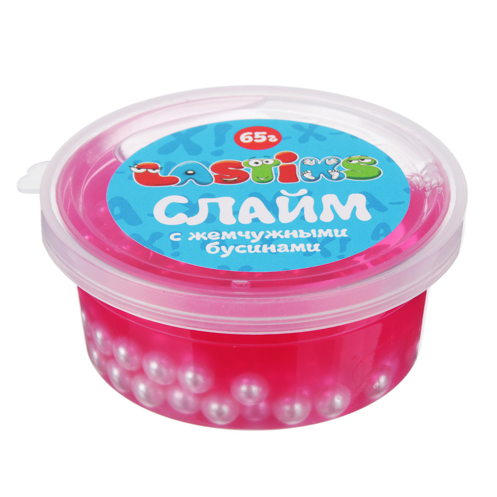Слайм с жемчужными бусинами, 62-70гр, пластик, полимер, 6 цветов, арт.№ 218-026