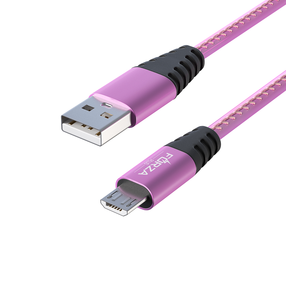Кабель для зарядки USB(A)-microUSB FORZA Перламутр, 1м, 2А, кожаная оплётка, 3 цвета, пакет, арт.№ 916-221