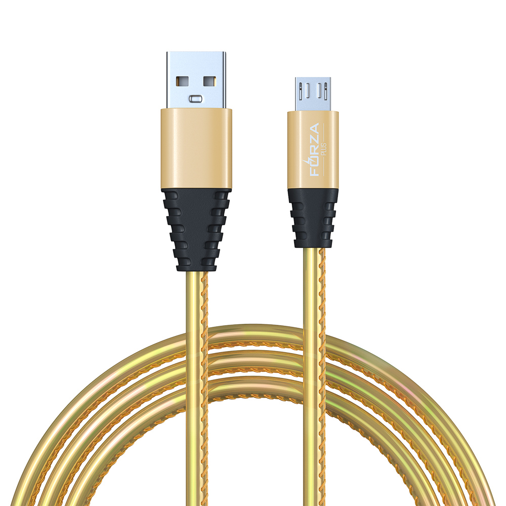 Кабель для зарядки USB(A)-microUSB FORZA Перламутр, 1м, 2А, кожаная оплётка, 3 цвета, пакет, арт.№ 916-221