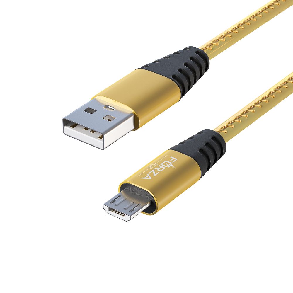 Кабель для зарядки USB(A)-microUSB FORZA Перламутр, 1м, 2А, кожаная оплётка, 3 цвета, пакет, арт.№ 916-221