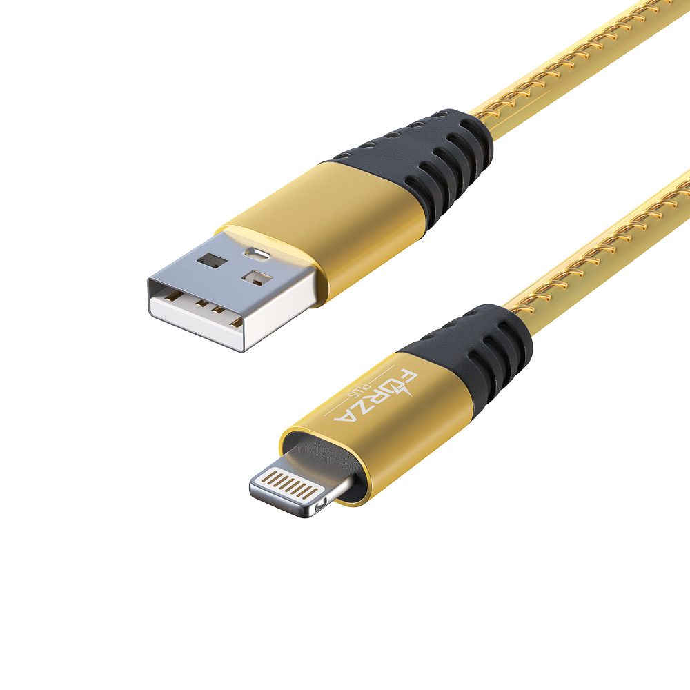 Кабель для зарядки USB(A)-iP FORZA Перламутр, 1м, 2А, кожаная оплётка, 3 цвета, пакет, арт.№ 916-222
