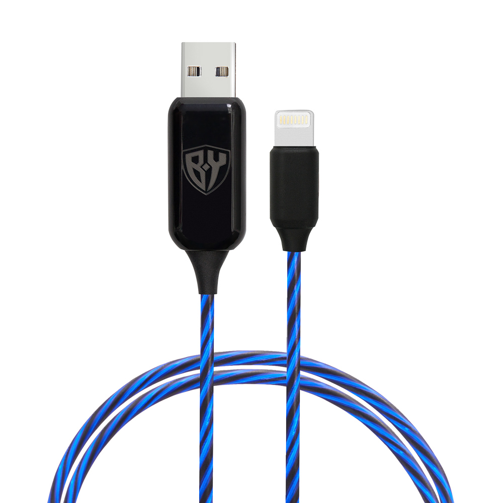 Кабель для зарядки USB(A)-iP BY Рыжий Cветящийся, 1м, 2.4А, быстрая зарядка, LED подсветка, арт.№ 931-107