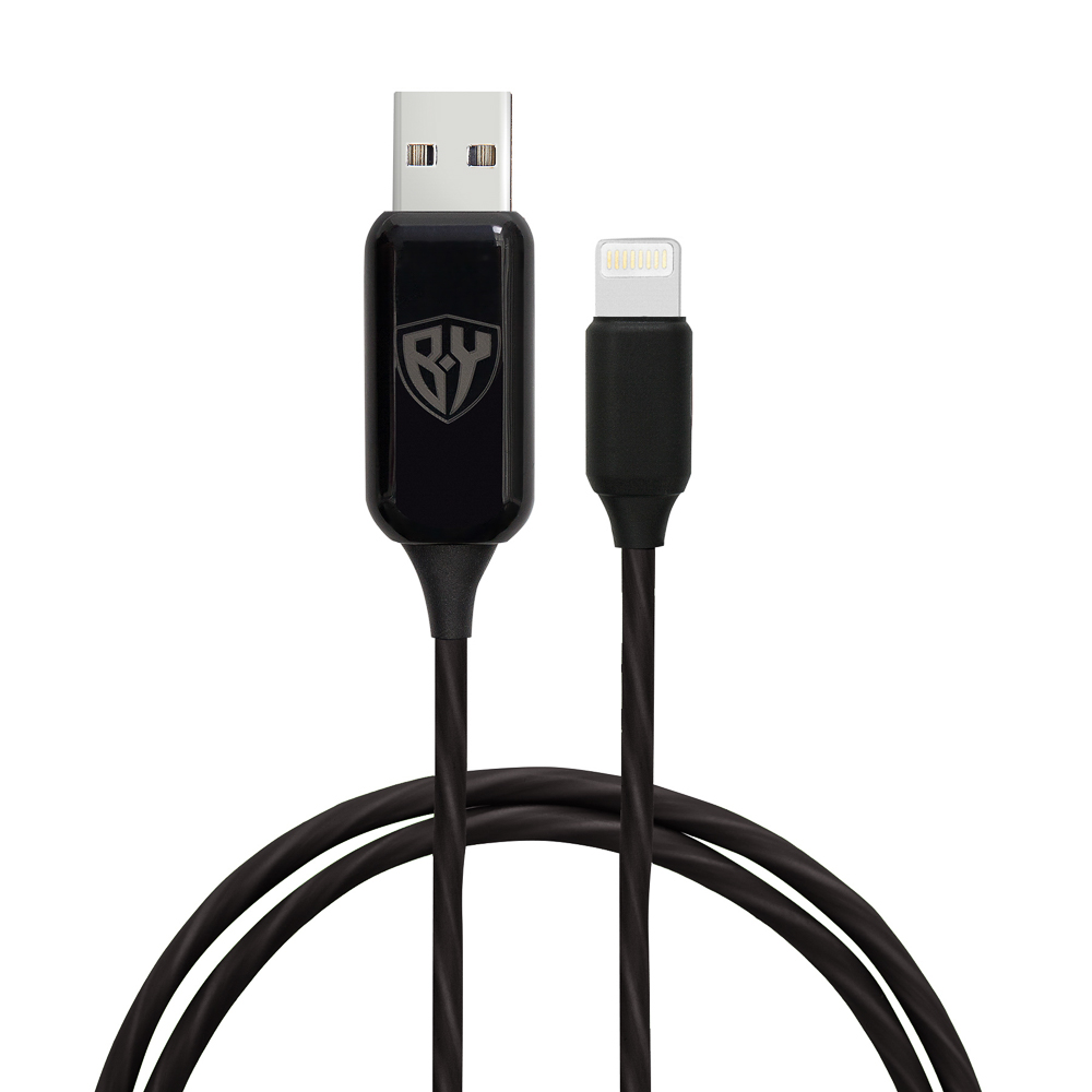 Кабель для зарядки USB(A)-iP BY Рыжий Cветящийся, 1м, 2.4А, быстрая зарядка, LED подсветка, арт.№ 931-107