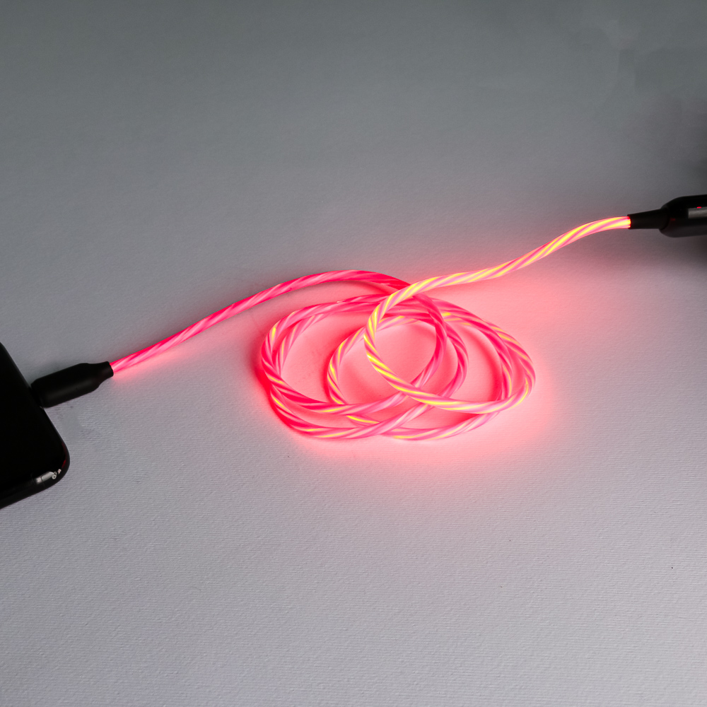 Кабель для зарядки USB(A)-iP BY Рыжий Cветящийся, 1м, 2.4А, быстрая зарядка, LED подсветка, арт.№ 931-107