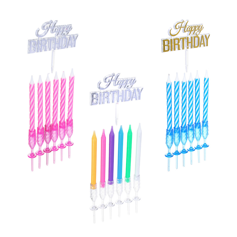 FNtastic Набор свечей для торта 6 шт, с декоративной подставкой, 3 цвета, парафин, пластик, арт.№ 506-225