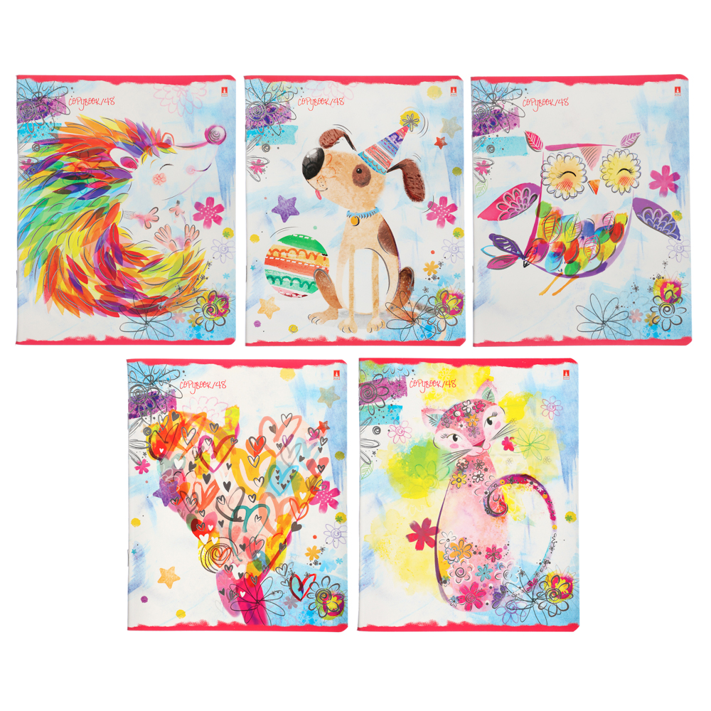 Тетрадь общая 48л. в клетку, офсет, обл.картон, эффекты, скрепка, "Радуга", 7-48-855, 5 дизайнов, арт.№ 578-123