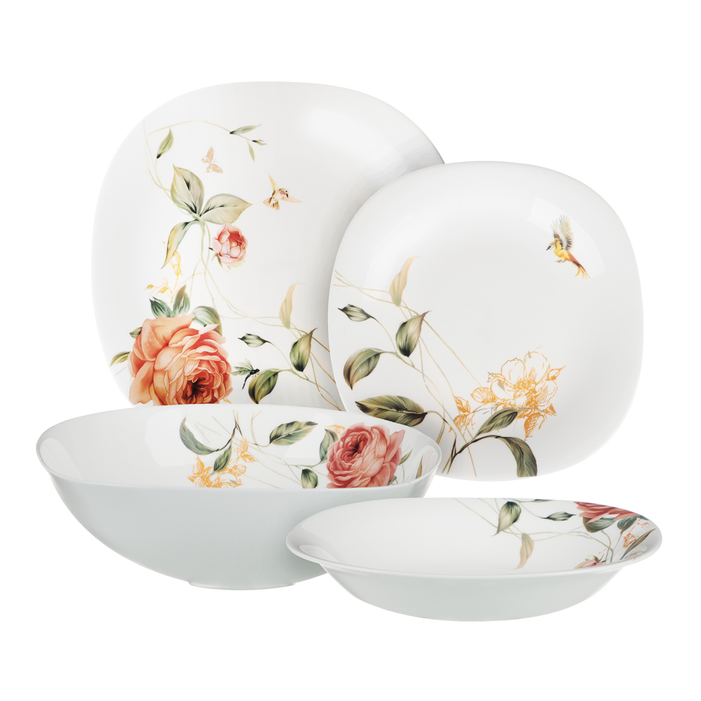 MILLIMI Анета Набор столовой посуды 13 пр., опаловое стекло, квадратная форма, 19019, арт.№ 818-456