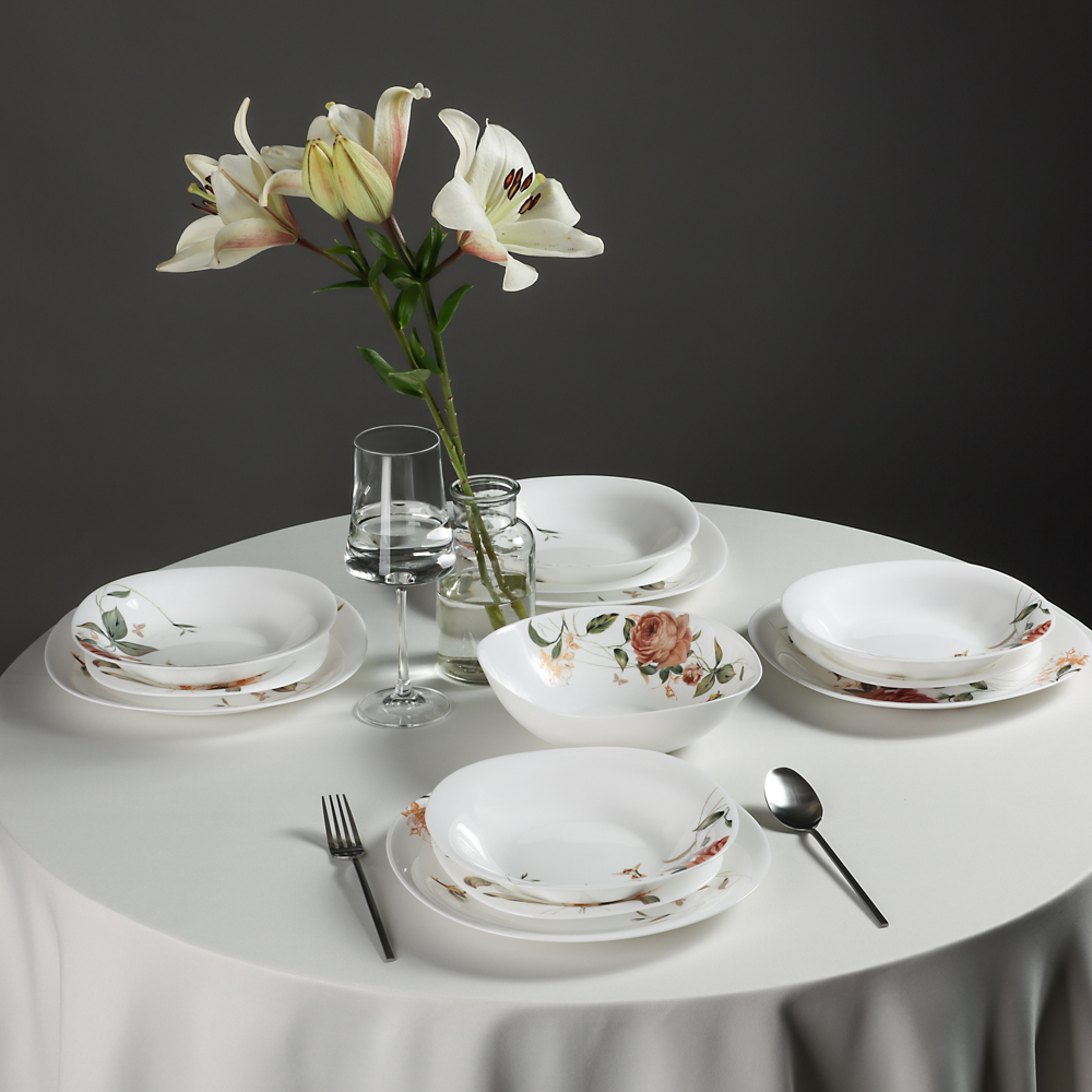 MILLIMI Анета Набор столовой посуды 13 пр., опаловое стекло, квадратная форма, 19019, арт.№ 818-456