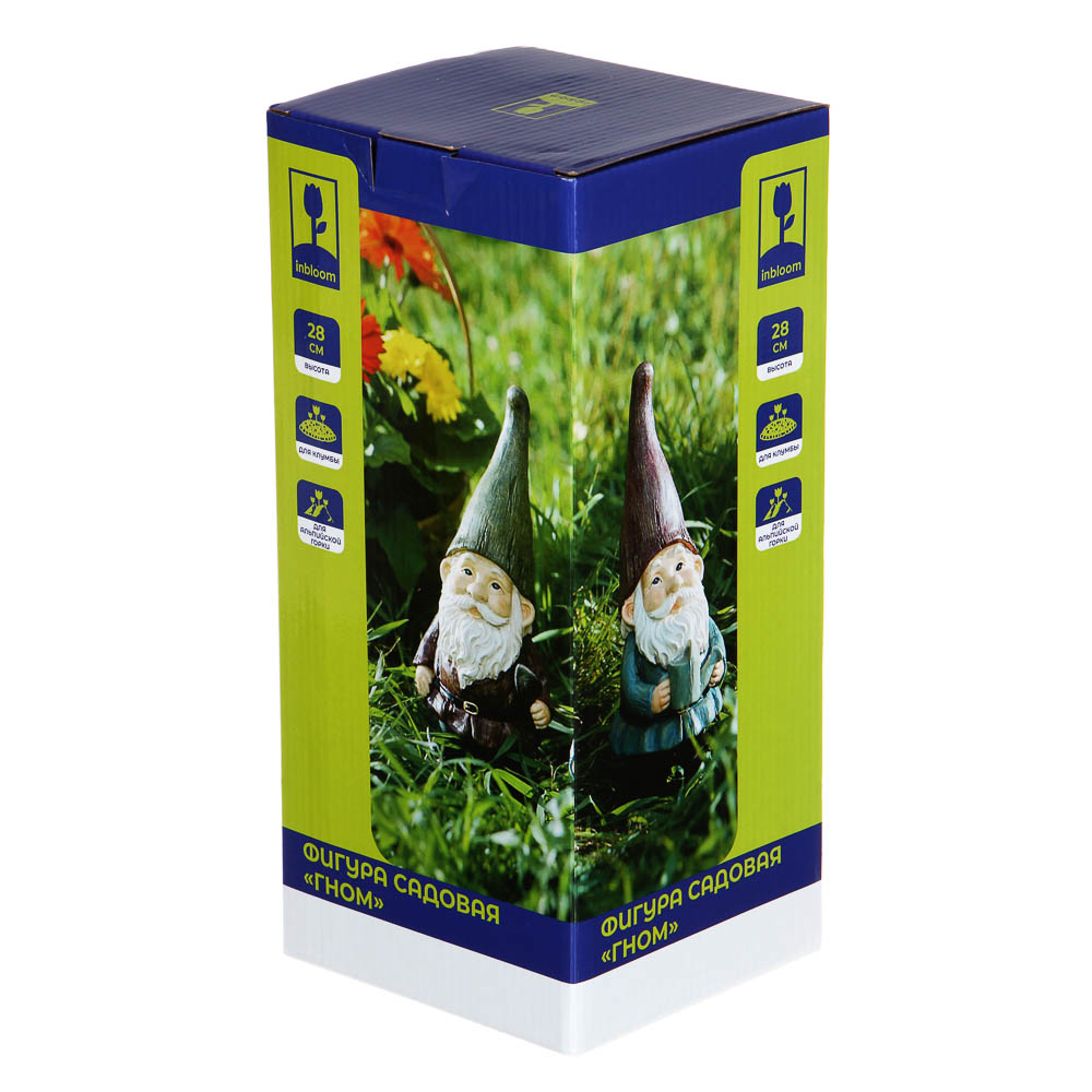 INBLOOM Фигура садовая Гном 28см, 3 дизайна, полирезина, арт.№ 162-236