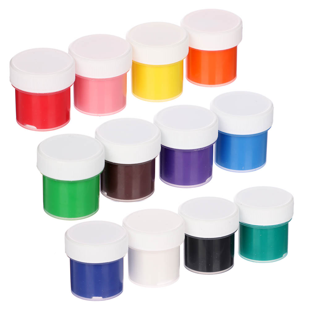 Краски гуашевые 12 цветов, объем баночки 10мл, арт.№ 231-033