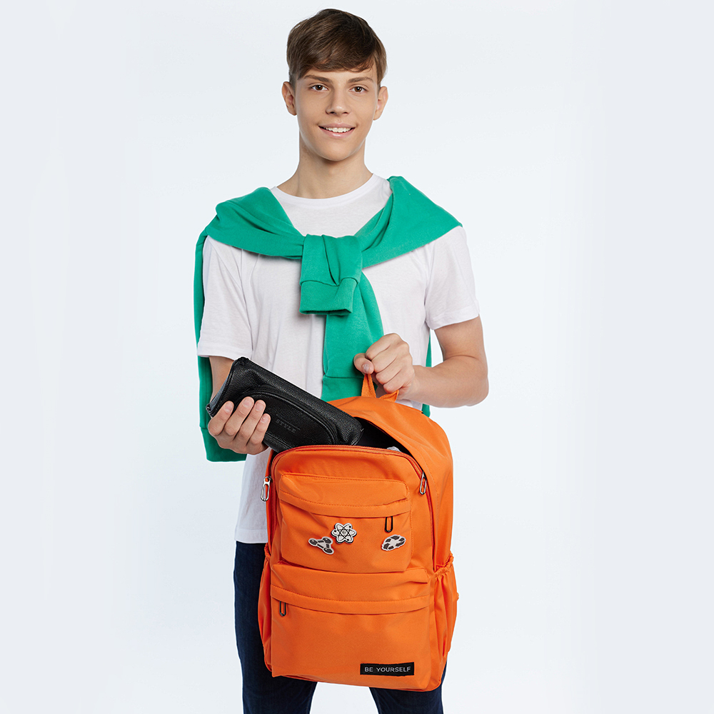 ClipStudio Рюкзак подростковый 45x30,5x13см, 1 отд., 6 карм., значки, ПЭ, оранжевый, арт.№ 254-714