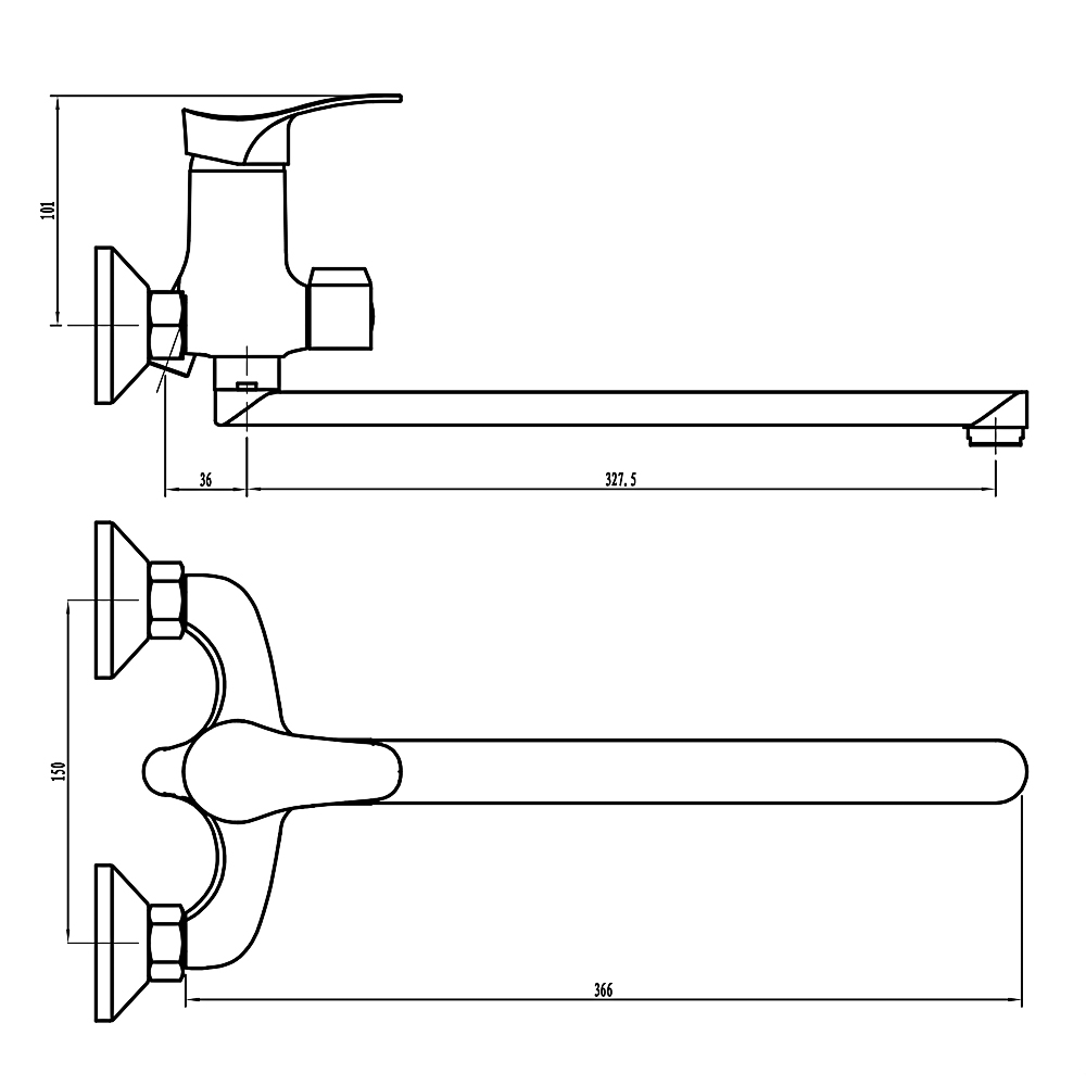 СоюзКран Смеситель для ванны с душем, прямой излив 35см, керам. картридж 35мм, хром, цинк, SK08-P109, арт.№ 553-065