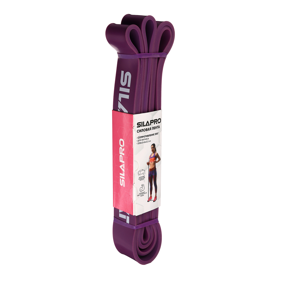 SILAPRO Лента для фитнеса силовая эластичная 208х0,45х3,2см, латекс, 35 кг, арт.№ 093-004