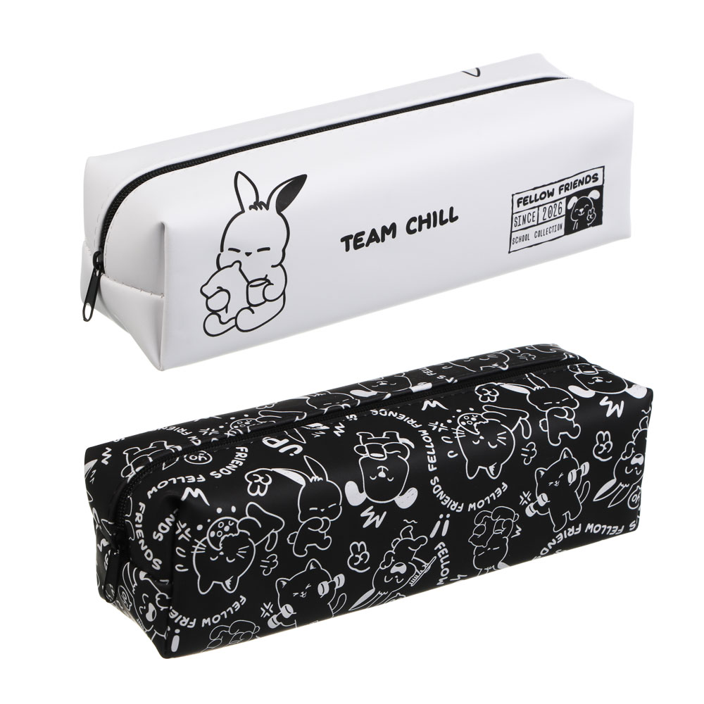 Пенал прямоугольный, 21x6x6см, "Друзья Товарищи", искус. кожа с печатью, 2 диз., арт.№ 524-335