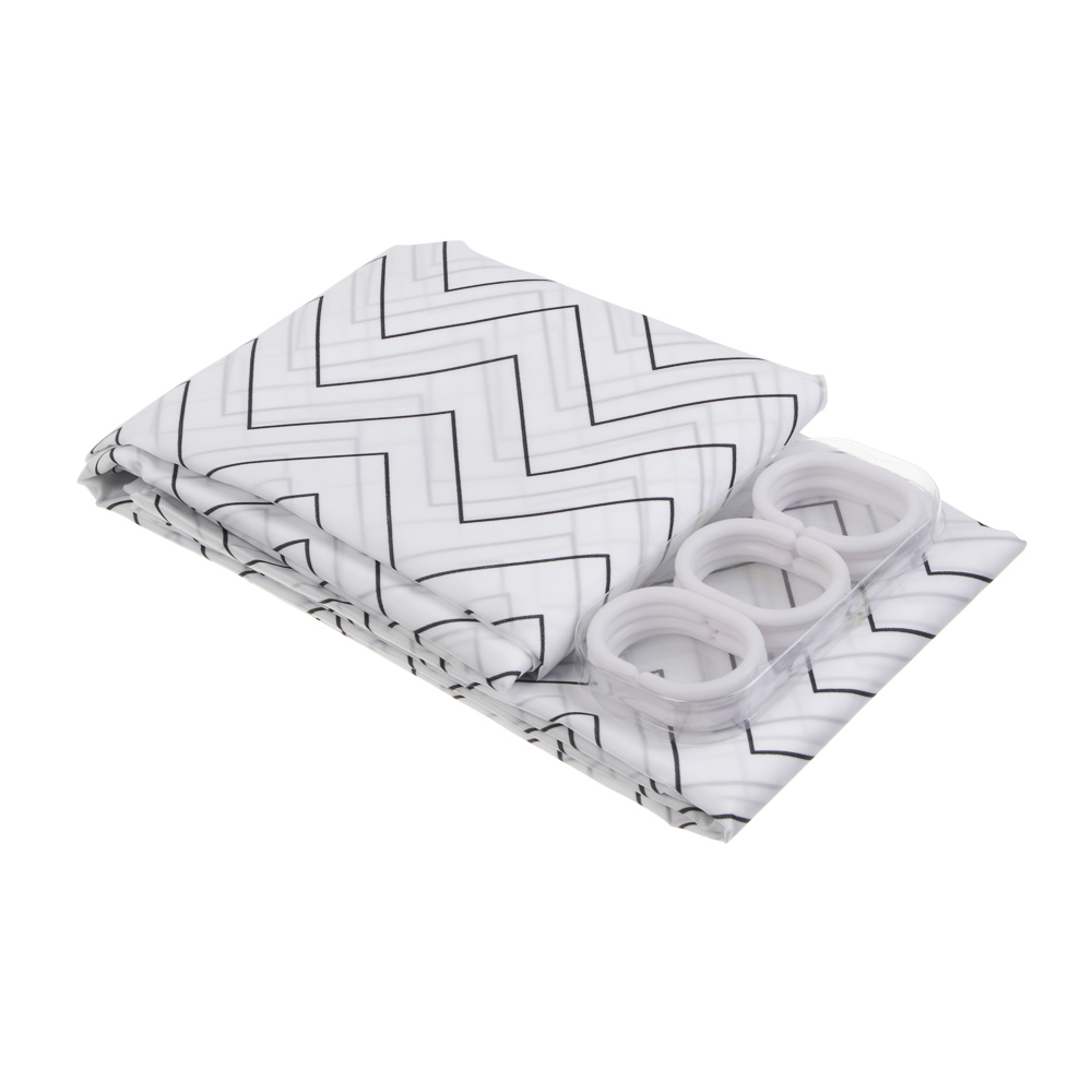 Шторка для ванной тм VETTA Рондо, полиэстер 90гр., 180x180 см, белый фон, темно-серые полосы, арт.№ 461-655