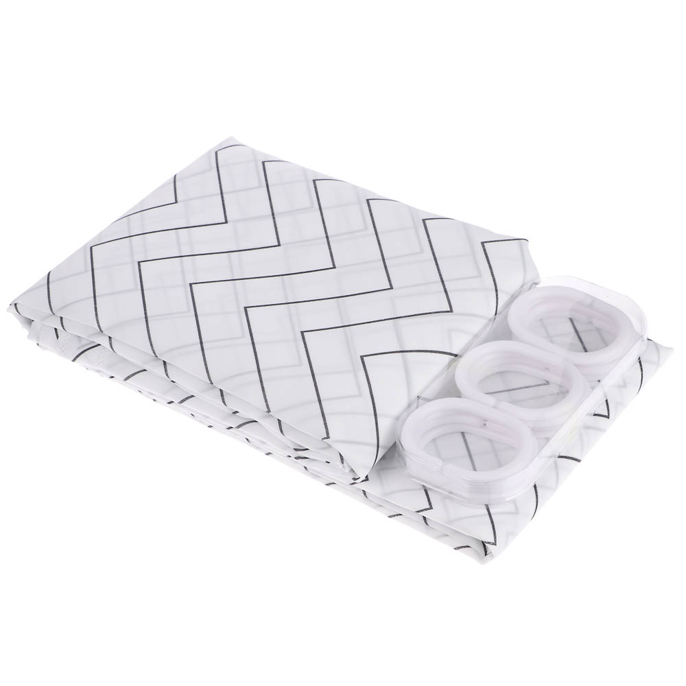 Шторка для ванной тм VETTA Рондо, полиэстер 90гр., 180x180 см, белый фон, темно-серые полосы, арт.№ 461-655