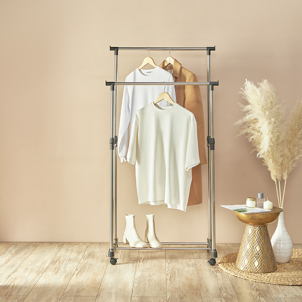 VETTA Вешалка напольная двойная, телескоп., на колесах, металл, пластик, 80x42x80(160)см, арт.№ 465-118