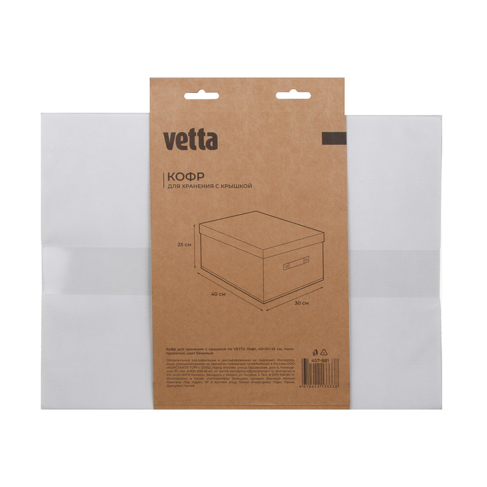Кофр для хранения с крышкой тм VETTA Лофт, 40x30x25см, полипропилен, цвет бежевый, арт.№ 457-881