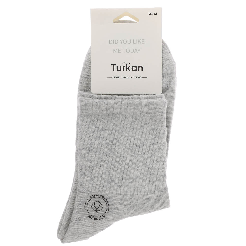 Носки женские высокие в рубчик, тм Turkan, р. 36-41, 90%хлопок, 8% п/а, 2%лайкра,цвета в ас-те,7158, арт.№ 019-567