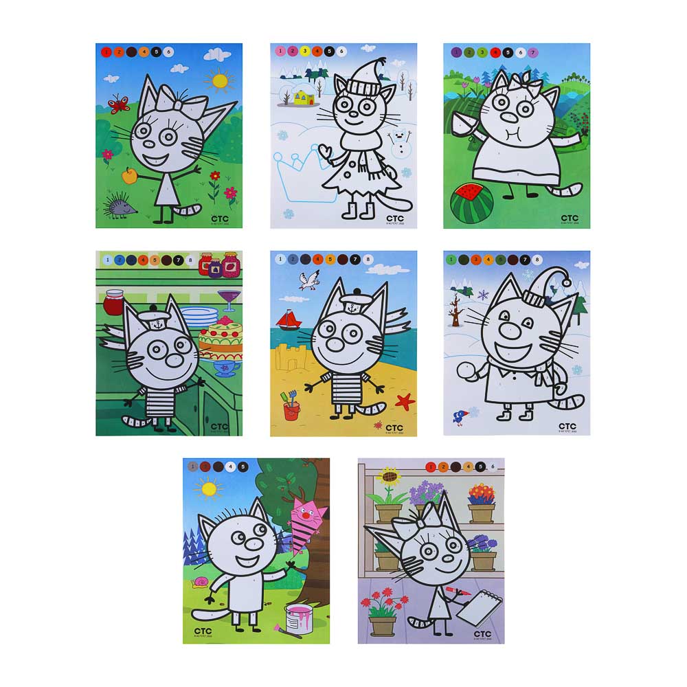 ХОББИХИТ Фреска из песка с цветным фоном "Три кота", бумага, песок 5-8цв., 21х27см, 8 дизайнов, арт.№ 287-386