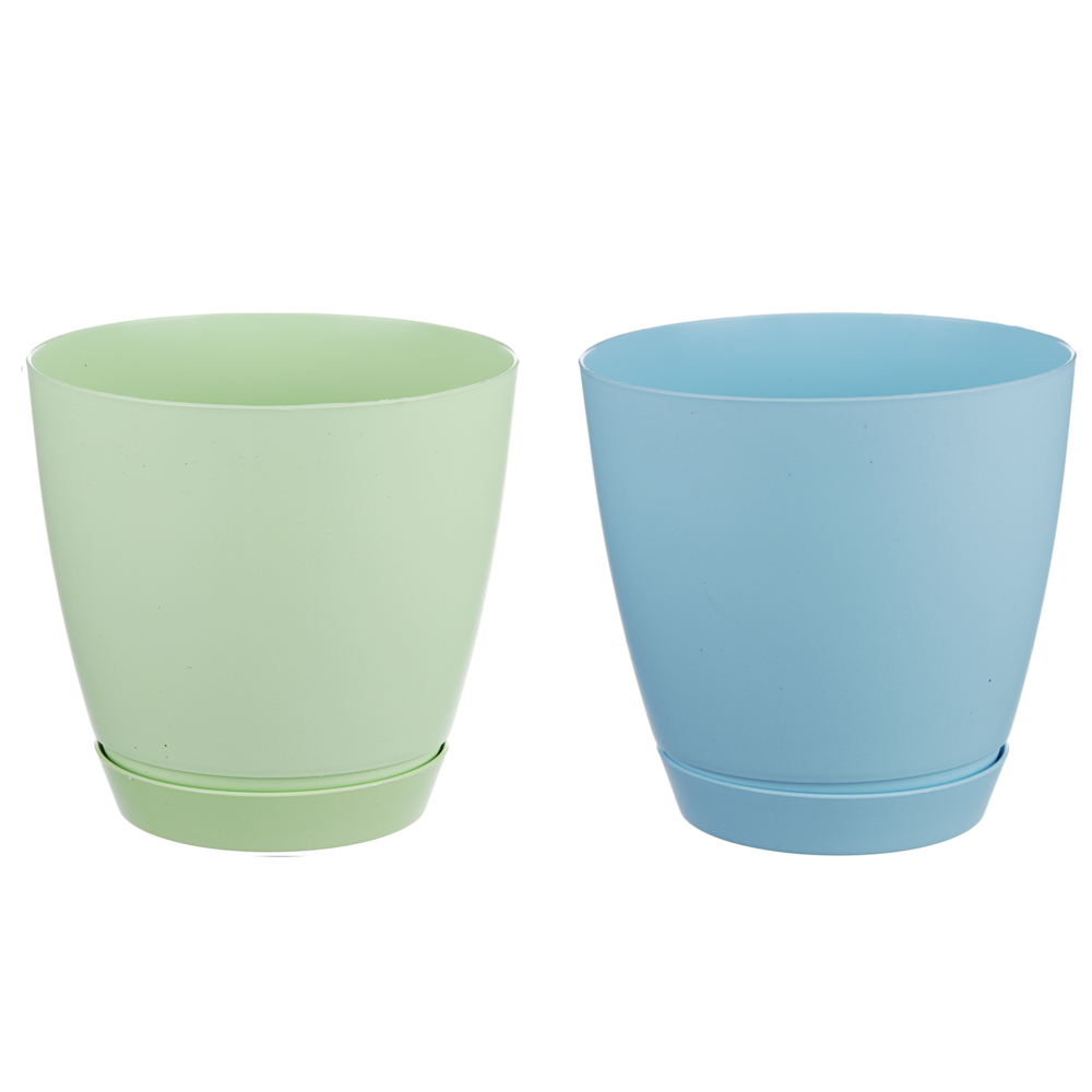 Кашпо "Камея" с поддоном 1,4л, полипропилен, зеленый / мята / салатовый, арт.№ 164-174