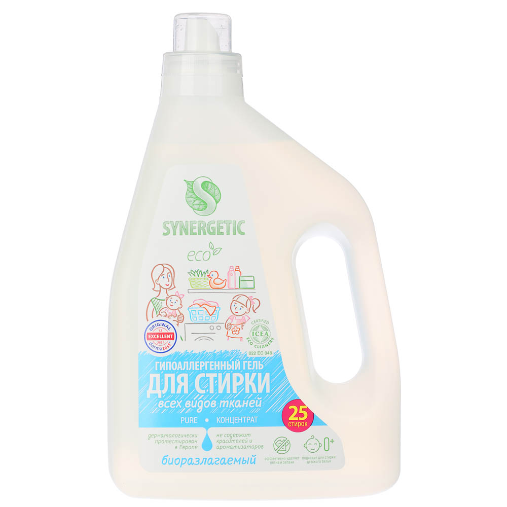 Гель для стирки SYNERGETIC Pure, для всех видов тканей, п/б, 1,5л, арт.№ 958-003