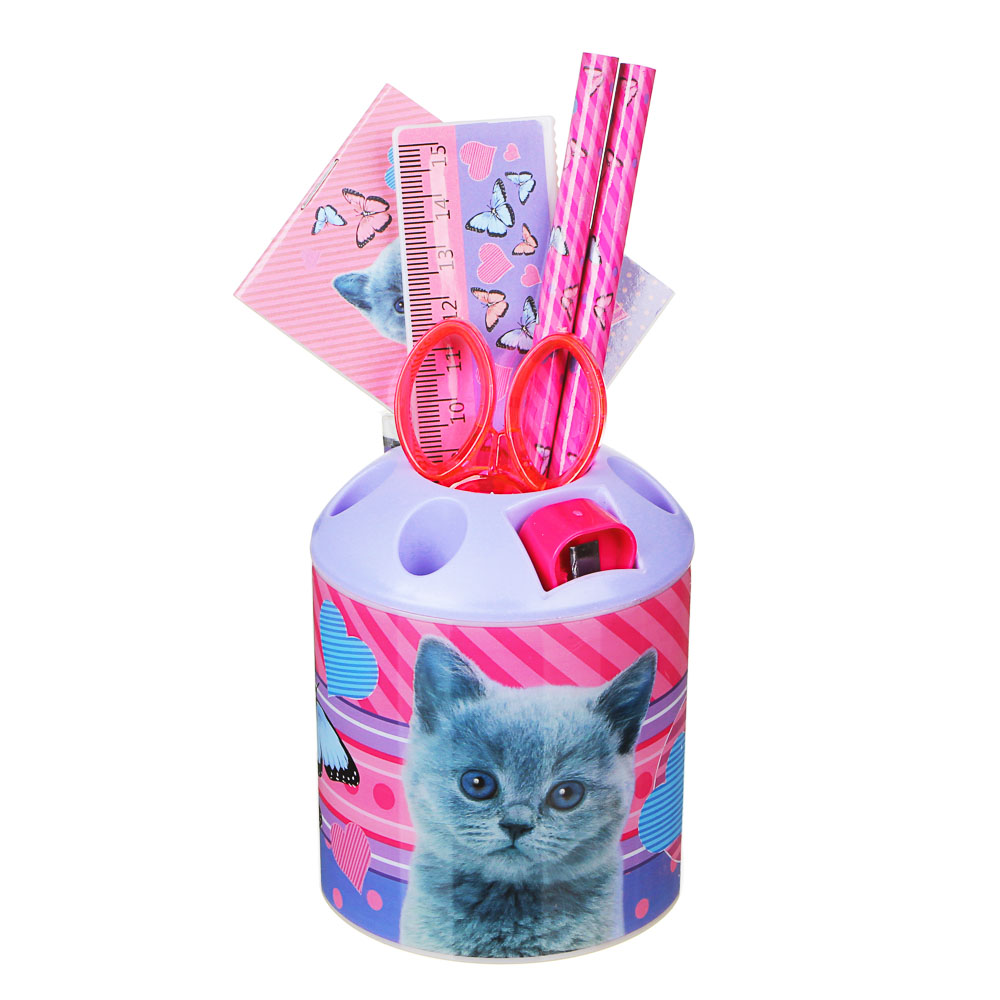 Свит Китти Набор канц.в стакане, 8 предметов: линейка,2 карандаша, точилка, ластик, ножницы, блокнот, арт.№ 234-026