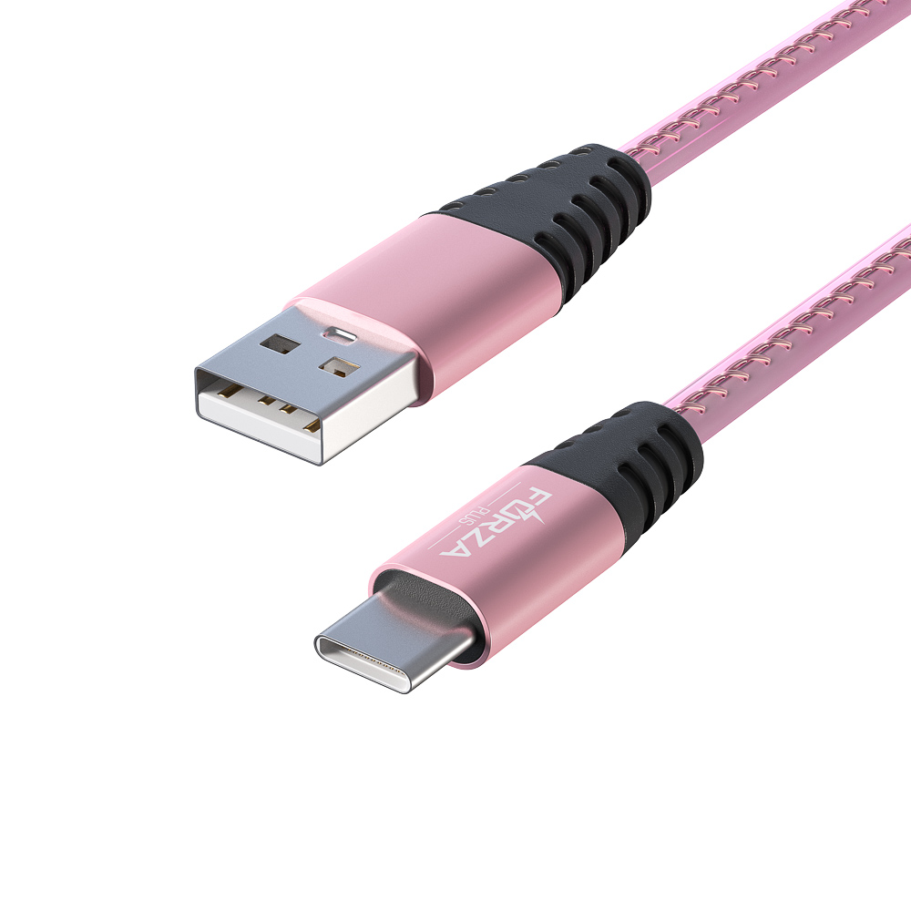 Кабель для зарядки USB(A)-Type C FORZA Перламутр, 1м, 2А, кожаная оплётка, 3 цвета, пакет, арт.№ 916-223