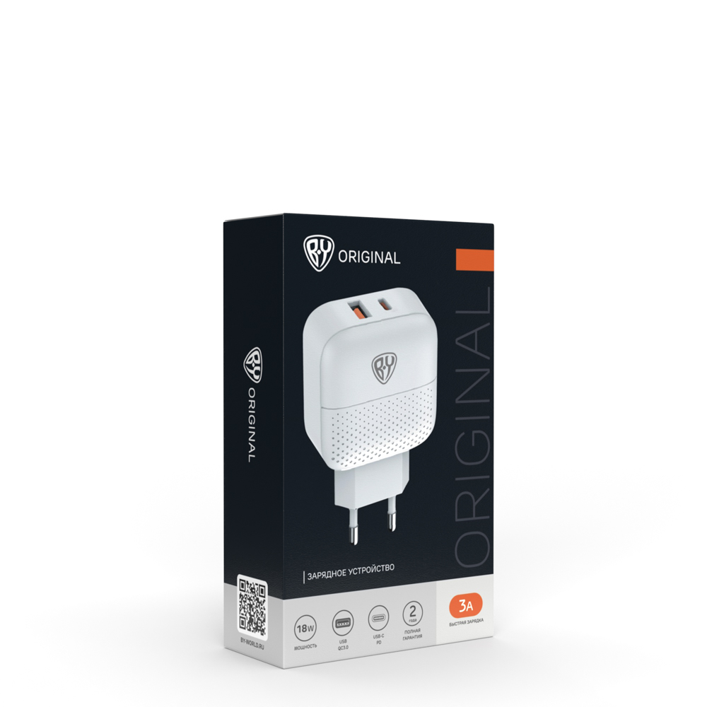 Сетевое зарядное устройство BY Модерн, Быстрая зарядка QC3.0+TYPE-C PD, 3А, 18Вт, белый, арт.№ 916-234
