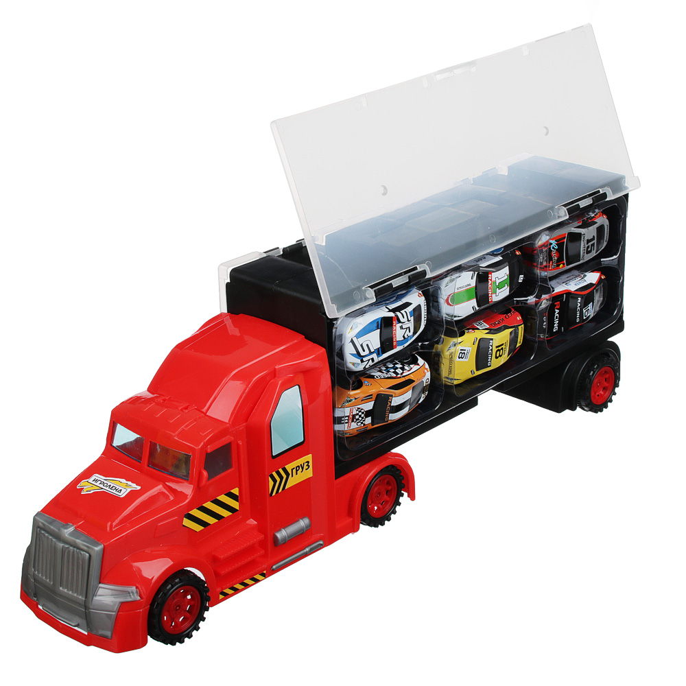 ИГРОЛЕНД Фура с машинками и стартовой платформой ,PP, металл, 39,3х13,5х8,5см, 2 дизайна, арт.№ 292-155