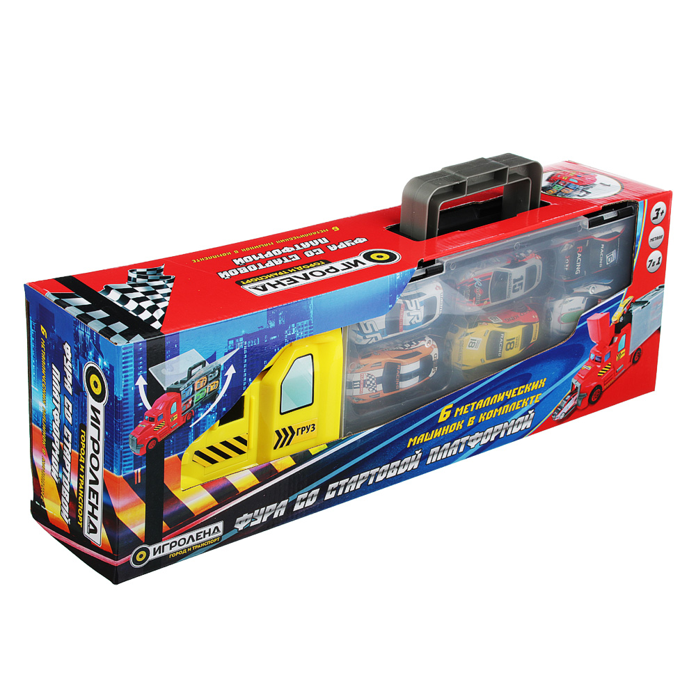ИГРОЛЕНД Фура с машинками и стартовой платформой ,PP, металл, 39,3х13,5х8,5см, 2 дизайна, арт.№ 292-155