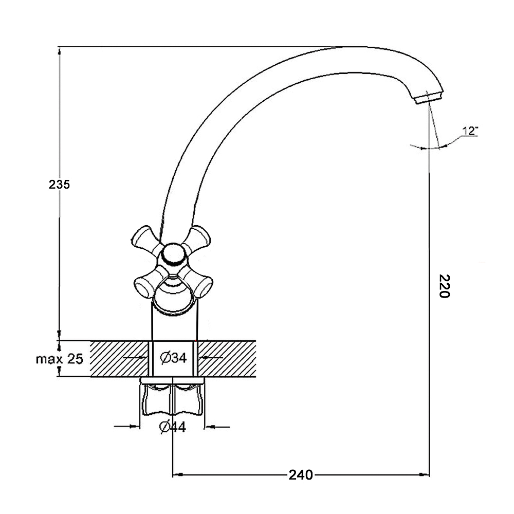 RAIN Смеситель для кухни Нефрит, высокий, гайка, латунь, кран-буксы 1/2, арт.№ 561-261